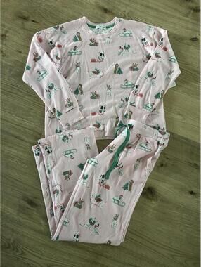 PJ Salvage Pink Dog Christmas Print Pajama Set Small